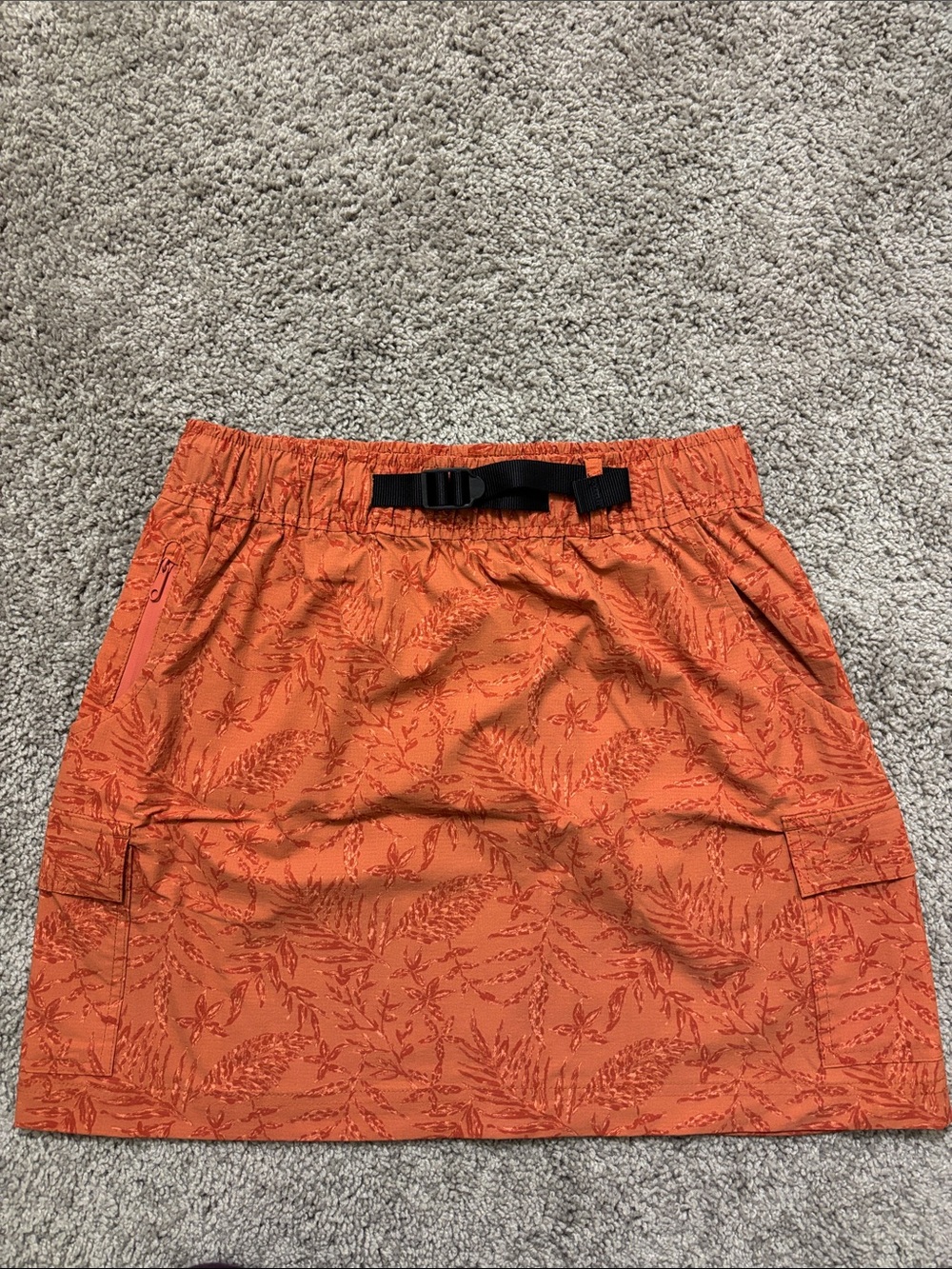 Outing and Hiking Orange Printed Mini Skirt with Black Utility Belt